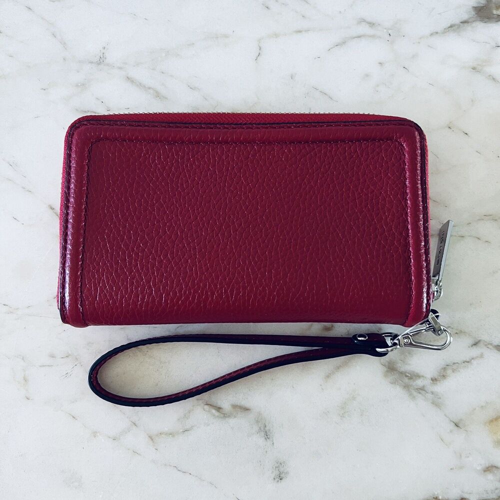 MICHAEL KORS Fulton Scarlet Leather Multi Function Phone Zip Wallet Wristlet - Picture 4 of 6